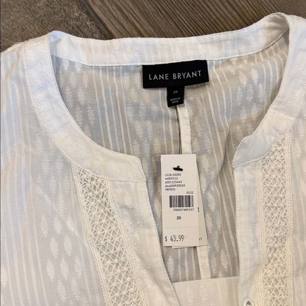 🤍 NWT Lane Bryant White Crochet Lace Up Textured Peplum Blouse Size 20 - Picture 6 of 9